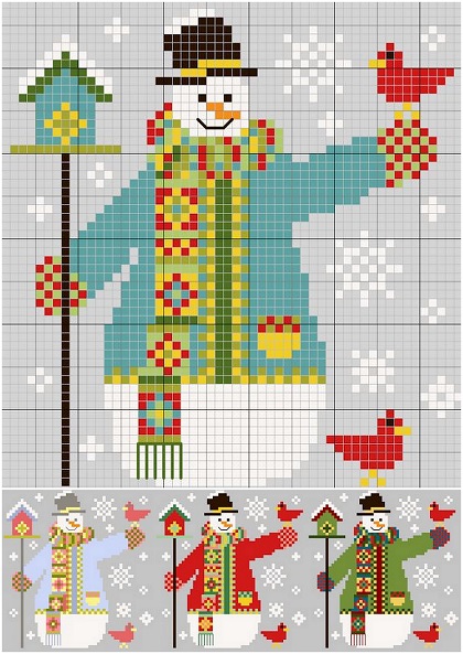 вышивка снеговик крестом схема