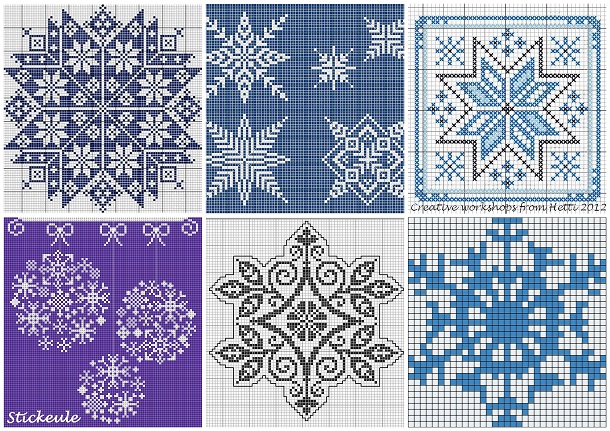 10 схем для вышивания крестиком зимних снежинок