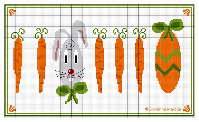 пасхальная вышивка крестом кролик морковки схема