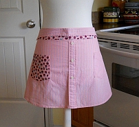 Upcycled Men's Shirt Apron - Pink Stripes with Pink Tomatoes