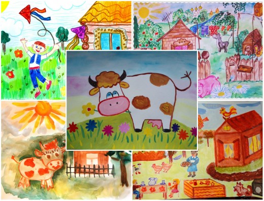 Домик в деревне - лето в красках - детские рисунки