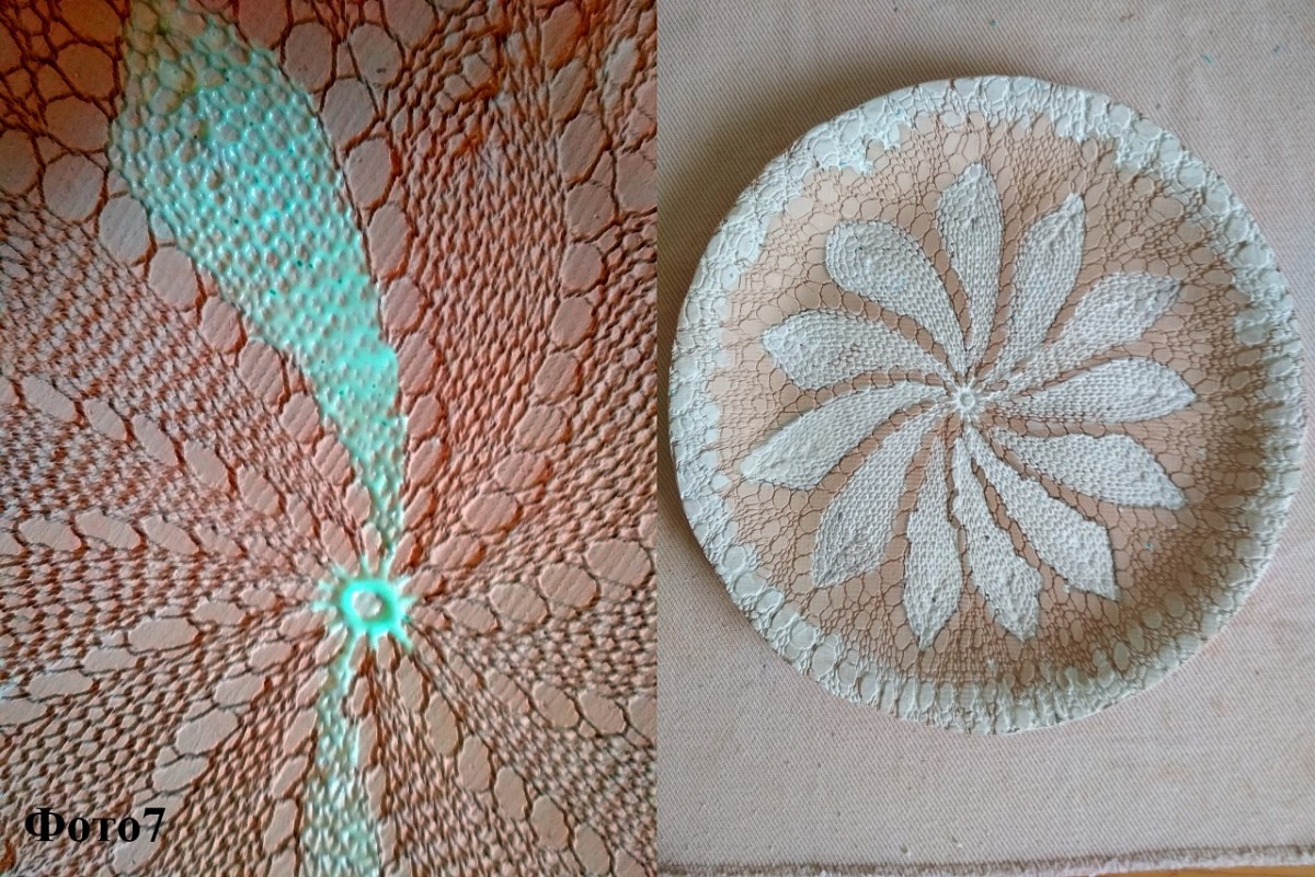 декор керамической тарелки кружевом