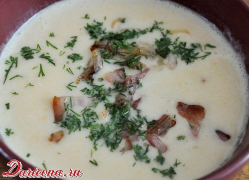 Сырный суп с луком и беконом фоторецепт